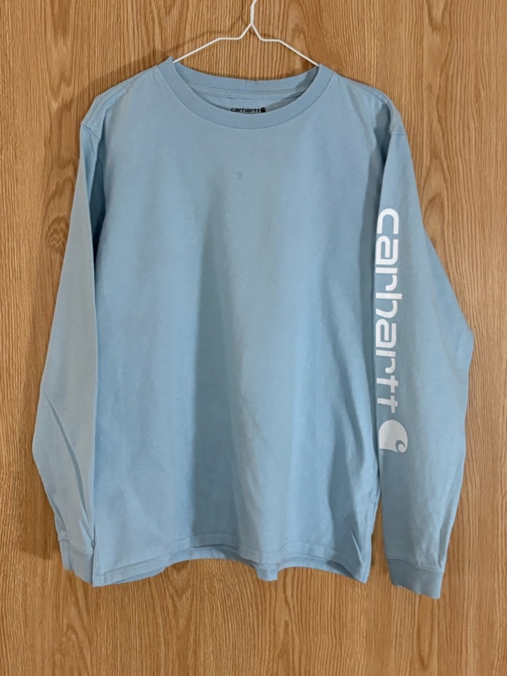 Carhartt Light Blue Loose Fit Crewneck Logo Long Sleeve Tee